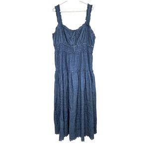 Gap X Doen Eyelet Dress XL Blue Babydoll Boho Cottage Western Midi Stretchy